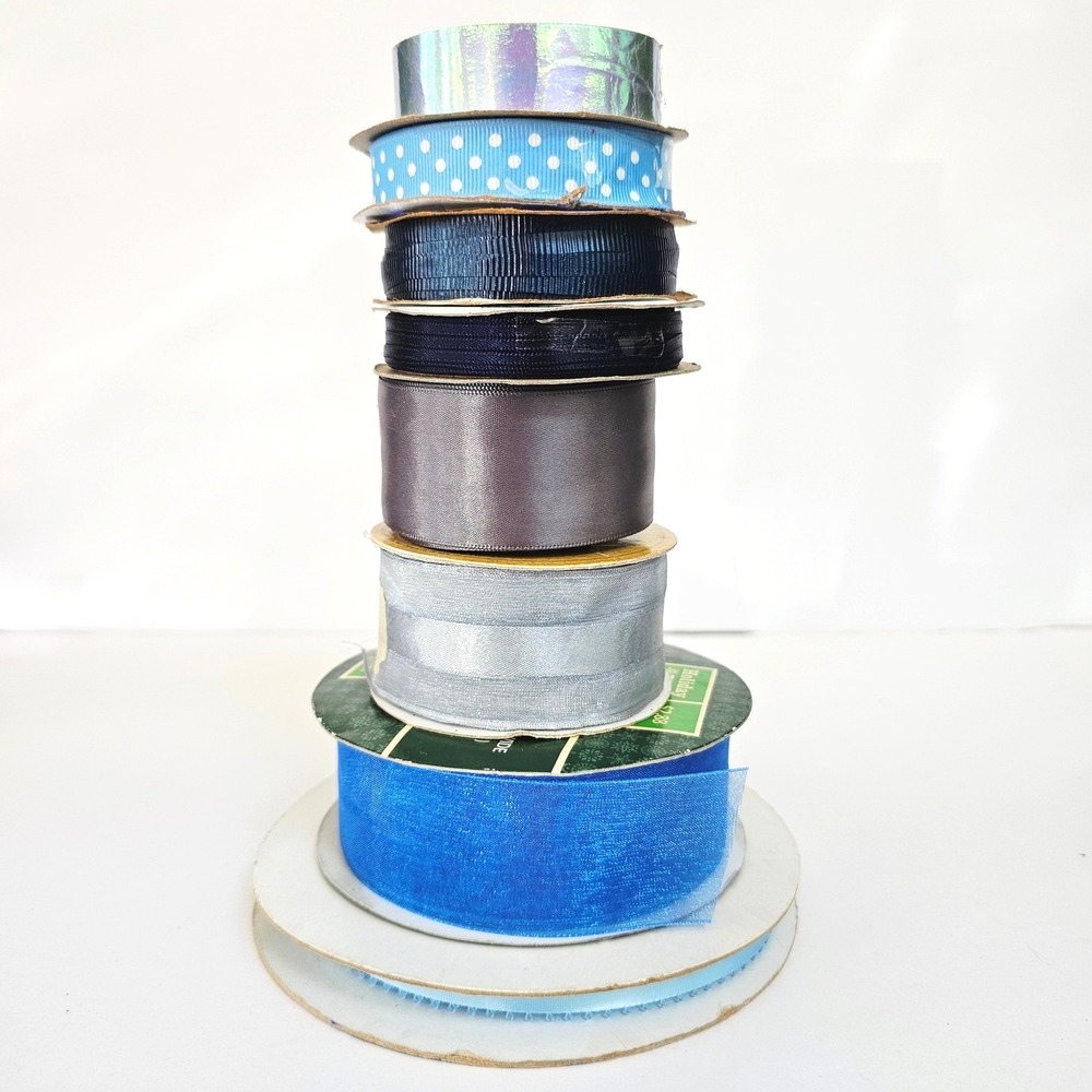 Blue Ribbon Lot of 8 Organza Satin Crossgrain Metallic‎ Sheer 80 yards 1404